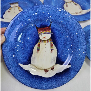 VTG Sakura Snowmates Blue Snowman Salad Plates Set of 4 Debbie Taylor Kerman Y2K